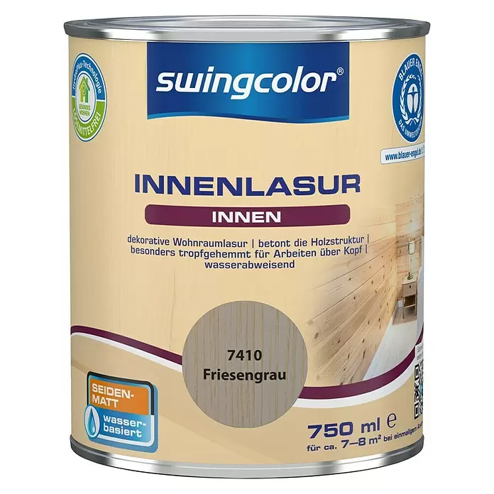 swingcolor Holzlasur Innenlasur - Friesengrau, 750 ml, Seidenmatt - Vorderansicht