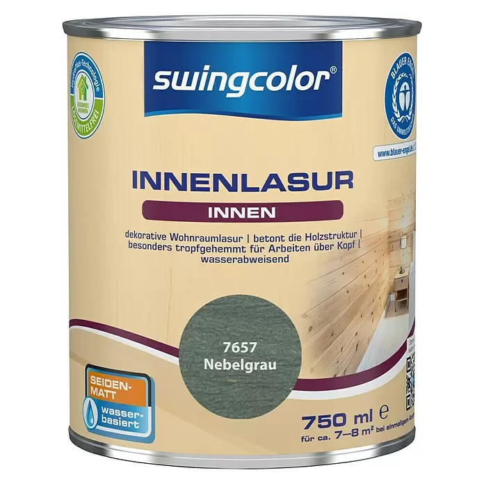 swingcolor Holzlasur Innenlasur - Nebelgrau, 750 ml, Seidenmatt - Vorderansicht