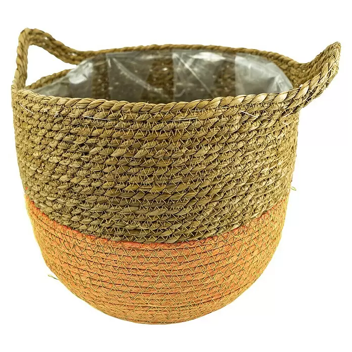 Pflanzkorb Seegras - Außenmaß (Ø x H): 37 x 31 cm, Naturmaterialien, Natur/Orange - Vorderansicht