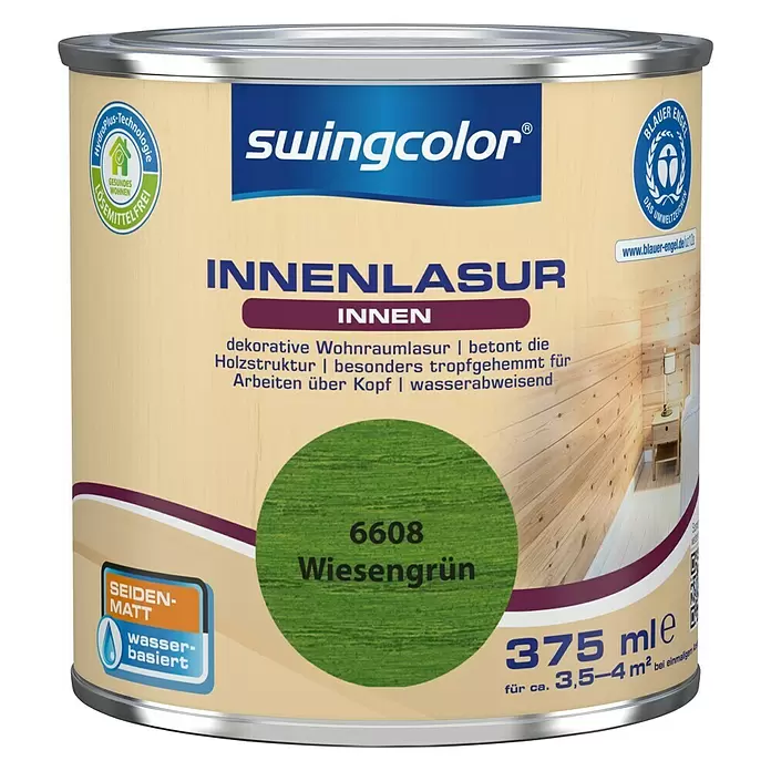 swingcolor Holzlasur Innenlasur - Wiesengrün, 375 ml, Seidenmatt - Vorderansicht