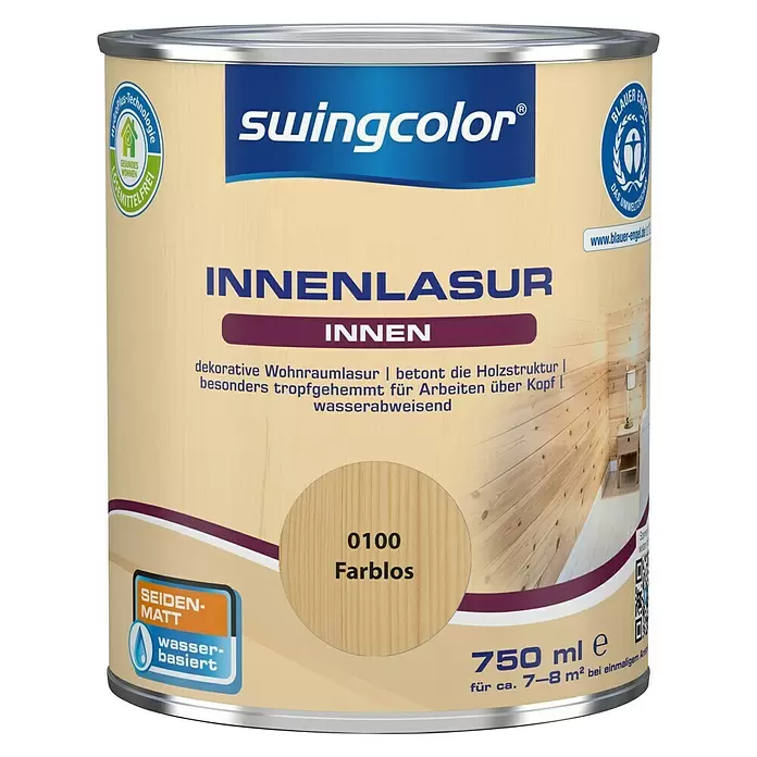 swingcolor Holzlasur Innenlasur - Farblos, 750 ml, Seidenmatt - Vorderansicht