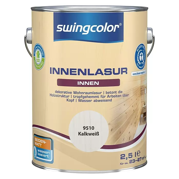 swingcolor Holzlasur Innenlasur - Kalkweiß, 2,5 l, Seidenmatt - Vorderansicht