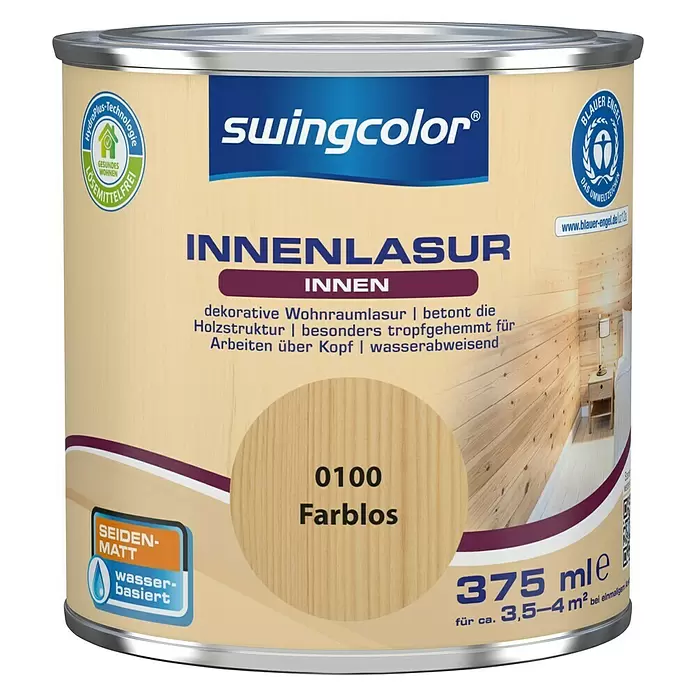 swingcolor Holzlasur Innenlasur - Farblos, 375 ml, Seidenmatt - Vorderansicht