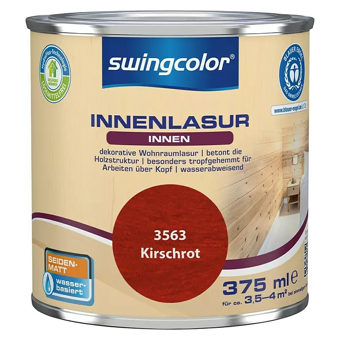 swingcolor Holzlasur Innenlasur - Kirschrot, 375 ml, Seidenmatt - Vorderansicht