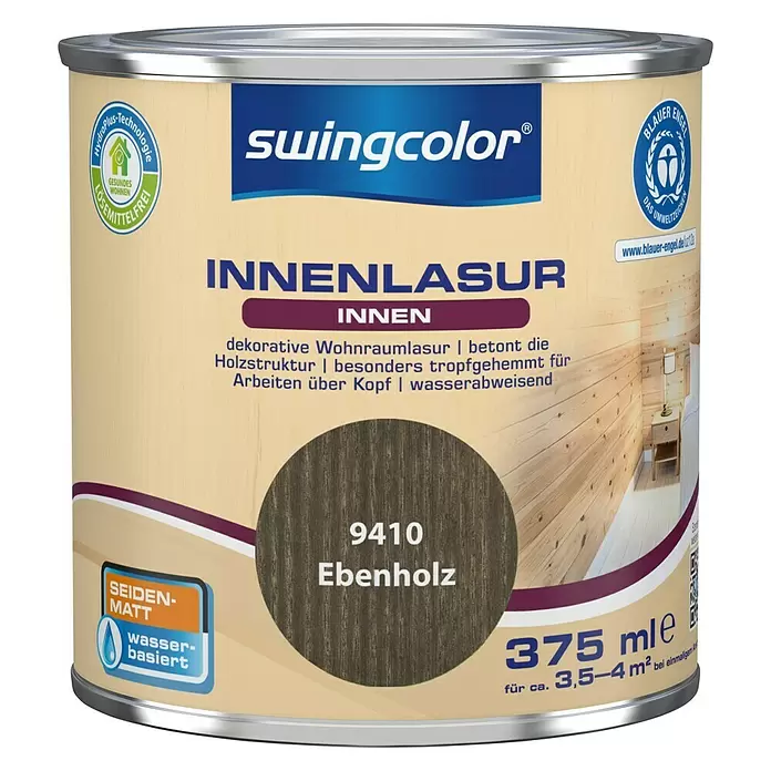 swingcolor Holzlasur Innenlasur - Ebenholz, 375 ml, Seidenmatt - Vorderansicht