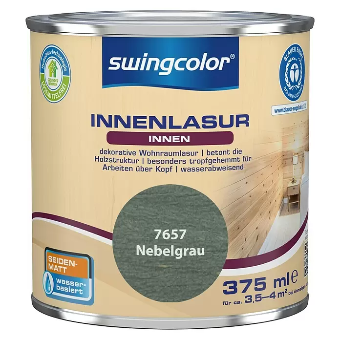 swingcolor Holzlasur Innenlasur - Nebelgrau, 375 ml, Seidenmatt - Vorderansicht