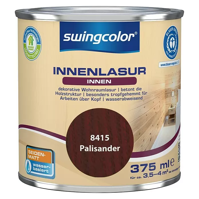 swingcolor Holzlasur Innenlasur - Palisander, 375 ml, Seidenmatt - Vorderansicht