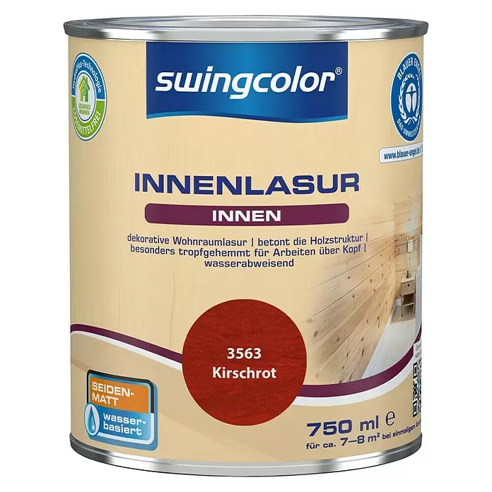 swingcolor Holzlasur Innenlasur - Kirschrot, 750 ml, Seidenmatt - Vorderansicht