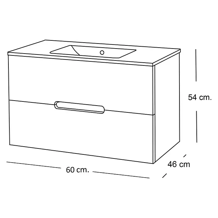 Mueble de lavabo India - L x An x Al: 46 x 60 x 54,5 cm, Blanco - Dibujo técnico