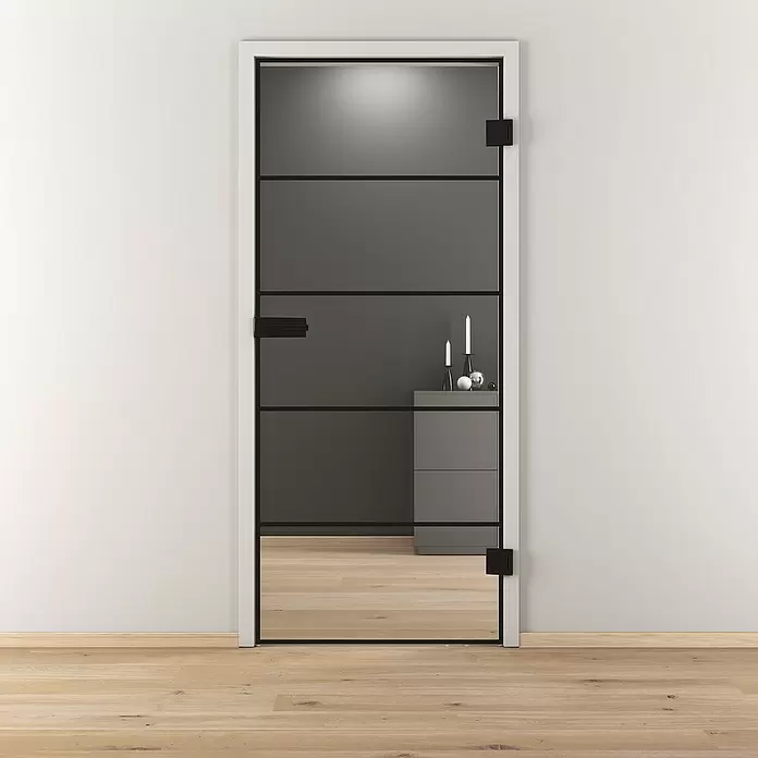 Diamond Doors Black Edition Glasdrehtür Lines - 834 x 1.972 mm, DIN Rechts, Klarglas - Stimmungsaufnahme
