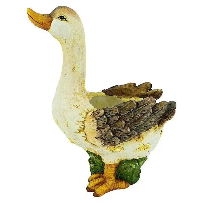 Deko-Ente - L x B x H: 32 x 19 x 41,5 cm, Bepflanzbar, Creme/Braun - Linke Seitenansicht