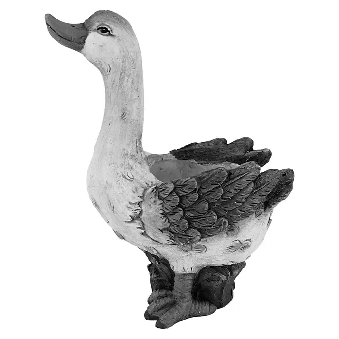 Deko-Ente - L x B x H: 32 x 19 x 41,5 cm, Bepflanzbar, Grau - Linke Seitenansicht