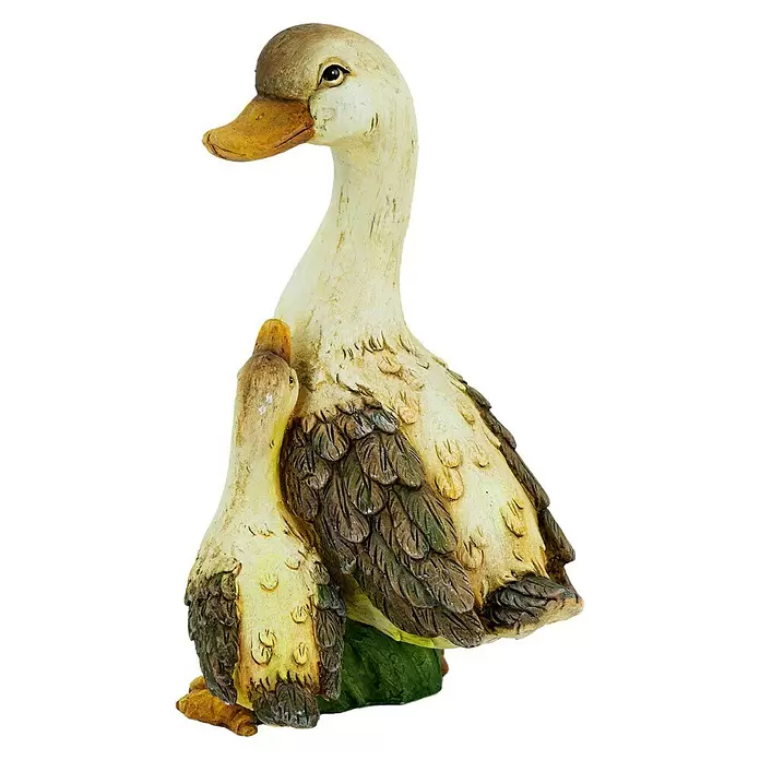 Deko-Ente mit Entenkind - L x B x H: 24,5 x 22,5 x 40 cm, Creme/Braun - Diagonale Ansicht