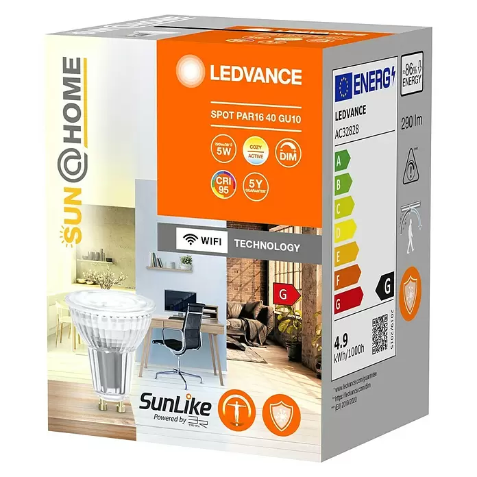 Ledvance SUN@Home LED-Leuchtmittel Smart+ WIFI - GU10, 4,9 W, PAR16, 268 lm - Diagonale Ansicht