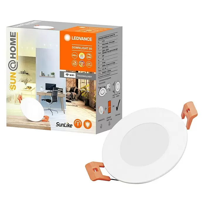 Ledvance SUN@Home LED-Einbauspot Downlight Slim - Kaltweiß, Durchmesser: 8,5 cm, Weiß - Diagonale Ansicht