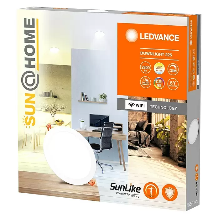 Ledvance SUN@Home LED-Einbauspot Downlight Slim - 22 W, Kaltweiß, Durchmesser: 22,5 cm, Weiß - Diagonale Ansicht