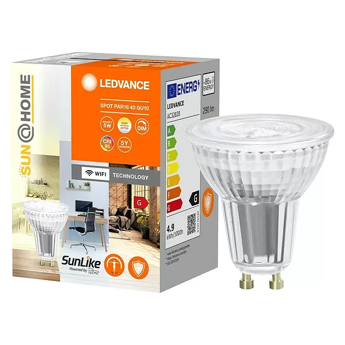 Ledvance SUN@Home LED-Leuchtmittel Smart+ WIFI - GU10, 4,9 W, PAR16, 268 lm - Diagonale Ansicht