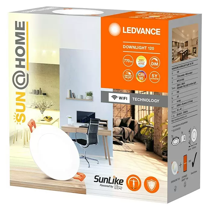 Ledvance SUN@Home LED-Einbauspot Downlight Slim - Kaltweiß, Durchmesser: 12 cm, Weiß - Diagonale Ansicht