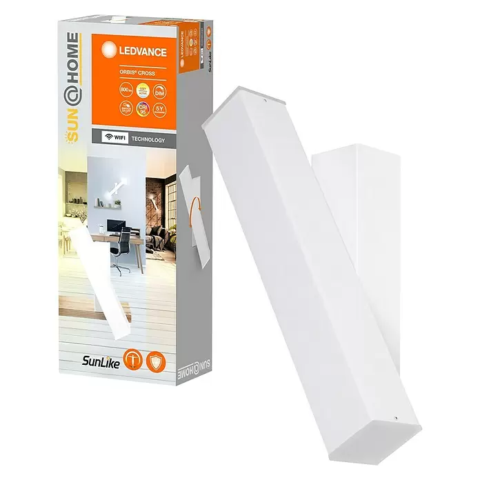 Ledvance SUN@Home LED-Wandleuchte Orbis Cross - 12 W, L x B x H: 30,9 x 20 x 10,6 cm, Weiß, Kaltweiß - Diagonale Ansicht