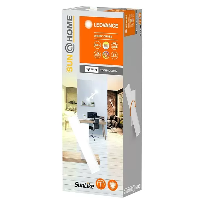 Ledvance SUN@Home LED-Wandleuchte Orbis Cross - 12 W, L x B x H: 30,9 x 20 x 10,6 cm, Weiß, Kaltweiß - Diagonale Ansicht