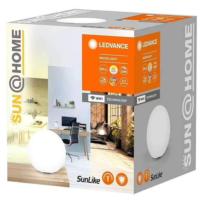 Ledvance SUN@Home LED-Tischleuchte rund Moodlight - 4 W, Ø x H: 20 x 19,5 cm, Weiß, Kaltweiß - Diagonale Ansicht