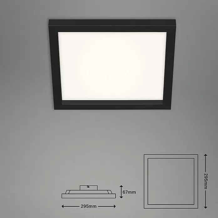 Briloner LED-Panel - 18 W, L x B x H: 29,5 x 29,5 x 8 cm, Schwarz, Warmweiß - Skizze
