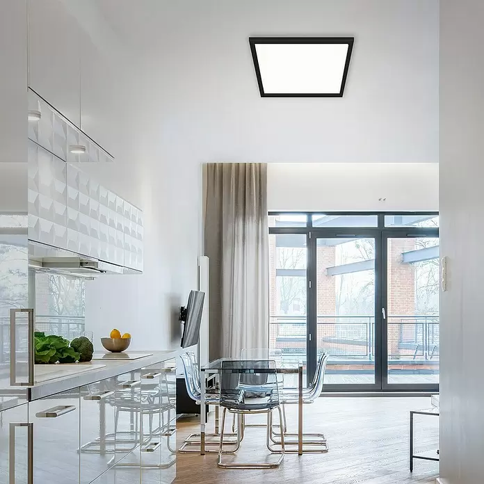 Briloner LED-Panel - 24 W, L x B x H: 44,5 x 44,5 x 8 cm, Schwarz, Warmweiß - Stimmungsaufnahme