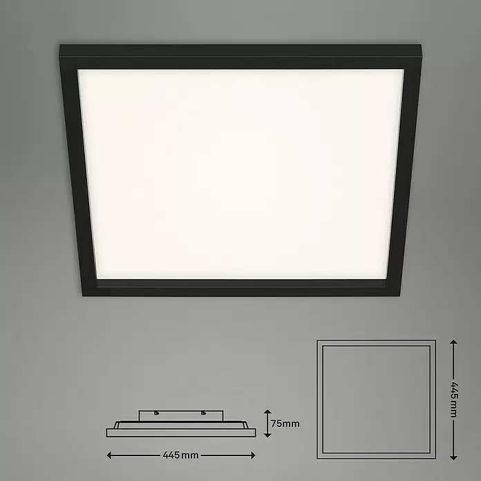 Briloner LED-Panel - 24 W, L x B x H: 44,5 x 44,5 x 8 cm, Schwarz, Warmweiß - Skizze