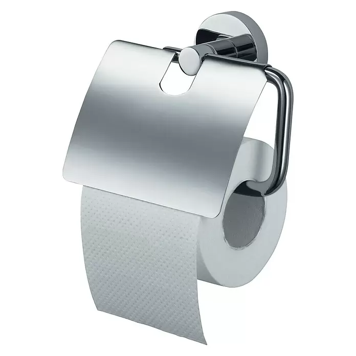 Haceka Kosmos Toiletrolhouder met klep - Met deksel, Chroom, Verchroomd - Diagonaal zicht