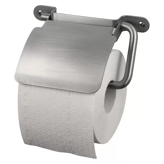 Haceka Ixi Toiletrolhouder met klep - Met deksel, Roestvrij staal, Geborsteld - Diagonaal zicht