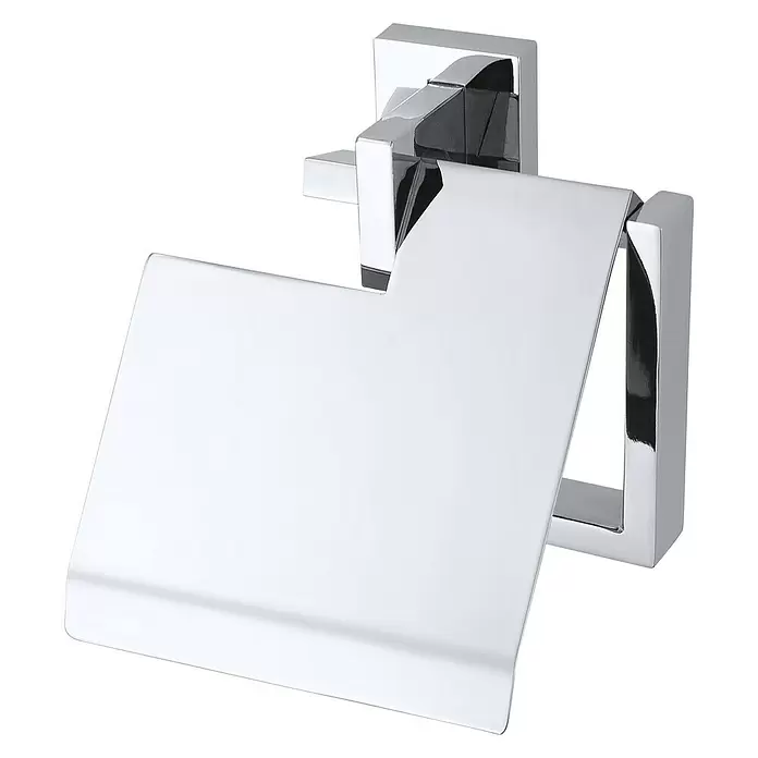 Haceka Edge Toiletrolhouder met klep - Met deksel, Chroom, Verchroomd - Diagonaal zicht