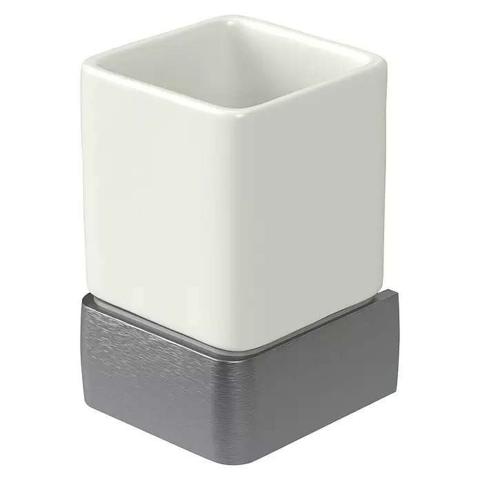 Haceka Aline Tandenborstelbeker - Aluminium, Grijs - Diagonaal zicht