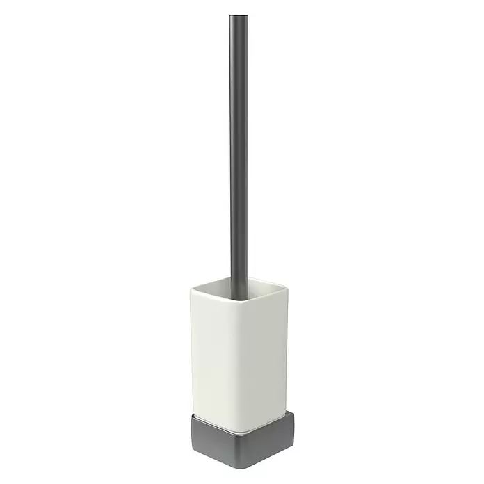 Haceka Aline Toiletborstel met houder - Aluminium, Grijs - Diagonaal zicht