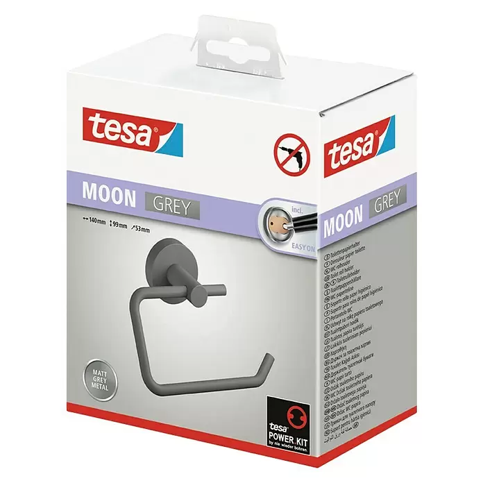 Tesa Toilettenpapierhalter Moon - Ohne Deckel, Grau, Matt - Diagonale Ansicht