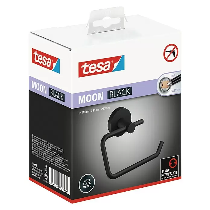 Tesa Toilettenpapierhalter Moon - Ohne Deckel, Schwarz, Matt - Diagonale Ansicht