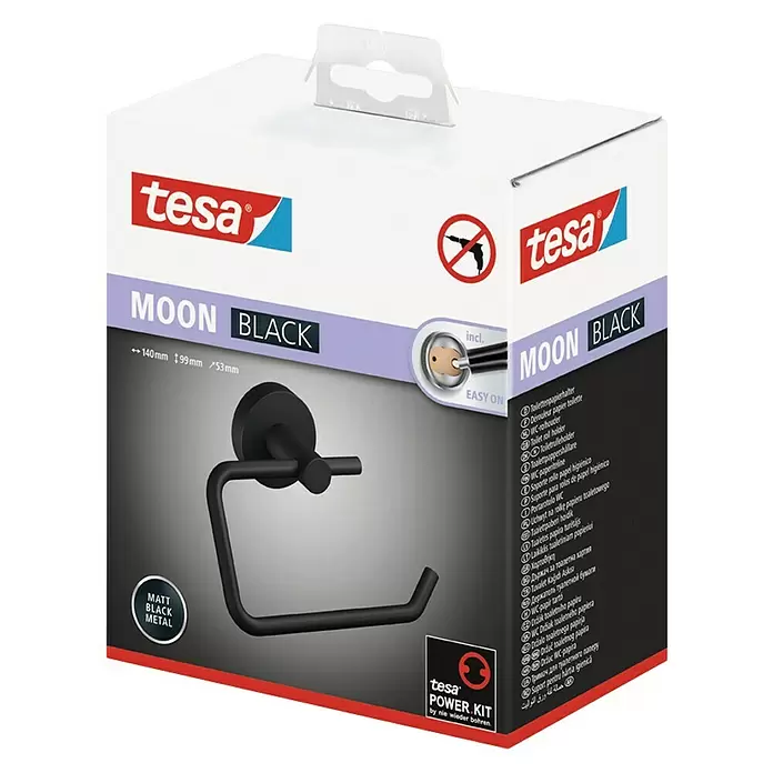 Tesa Toilettenpapierhalter Moon - Ohne Deckel, Schwarz, Matt - Diagonale Ansicht