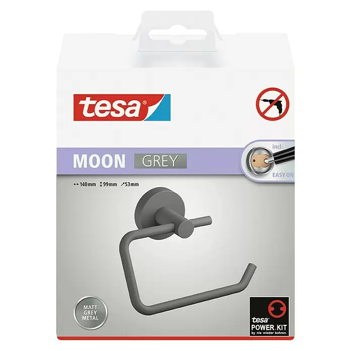 Tesa Toilettenpapierhalter Moon - Ohne Deckel, Grau, Matt - Vorderansicht