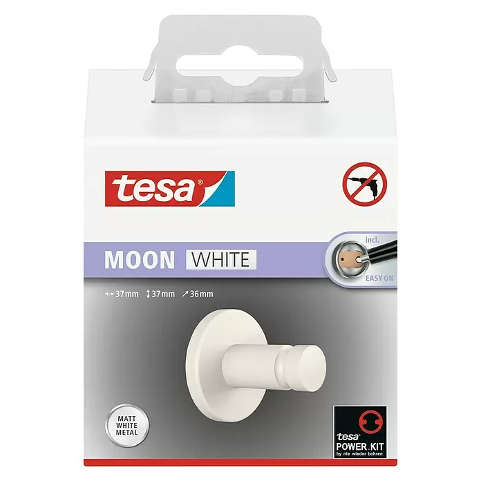 Tesa Handtuchhaken Moon - Weiß, Matt - Vorderansicht