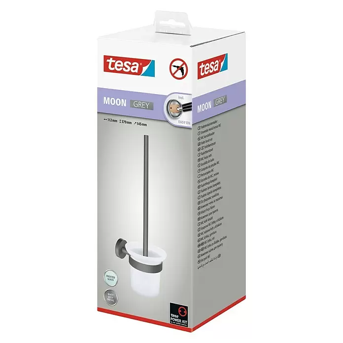 Tesa WC-Bürstengarnitur Moon - Metall, Grau - Diagonale Ansicht