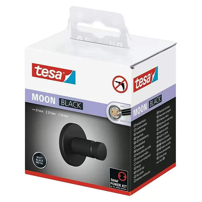 Tesa Handtuchhaken Moon - Schwarz, Matt - Diagonale Ansicht