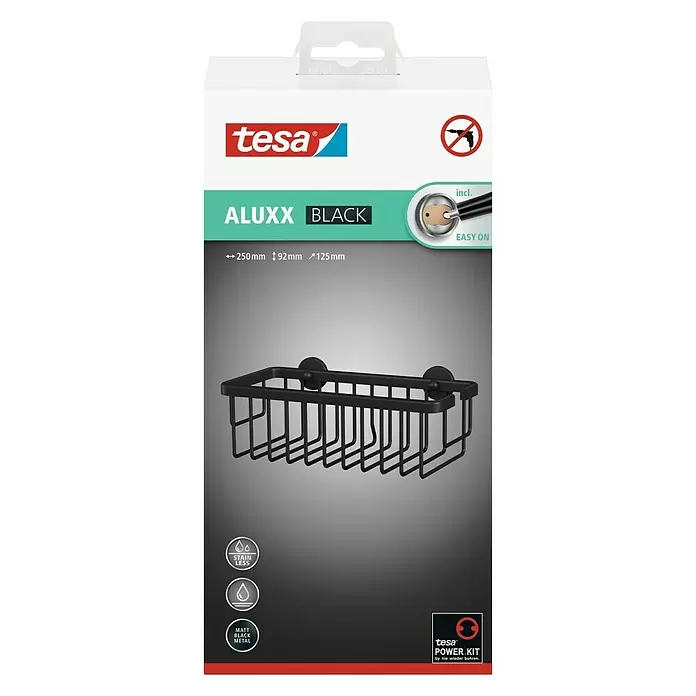 Tesa Duschkorb Aluxx - 12,5 x 25 x 9,5 cm, Schwarz, Matt - Vorderansicht