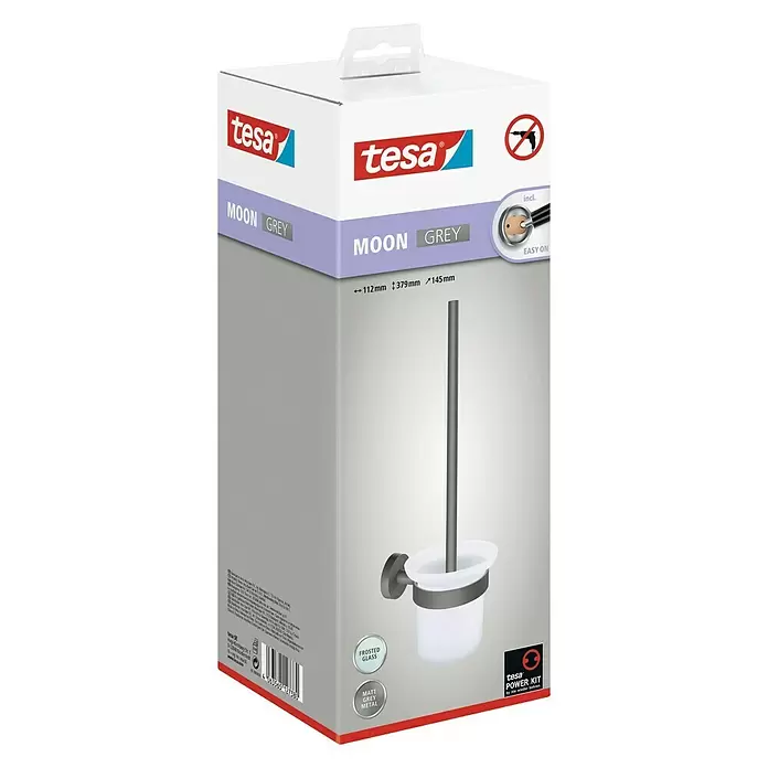 Tesa WC-Bürstengarnitur Moon - Metall, Grau - Diagonale Ansicht