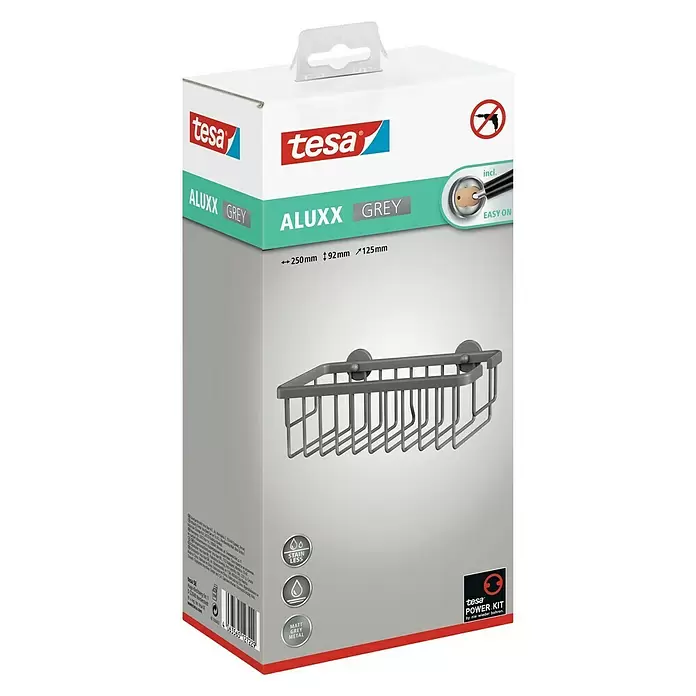 Tesa Duschkorb Aluxx - 12,5 x 25 x 9,5 cm, Grau, Matt - Diagonale Ansicht