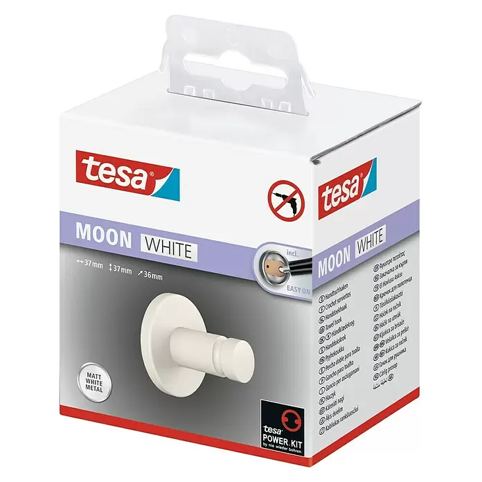 Tesa Handtuchhaken Moon - Weiß, Matt - Diagonale Ansicht