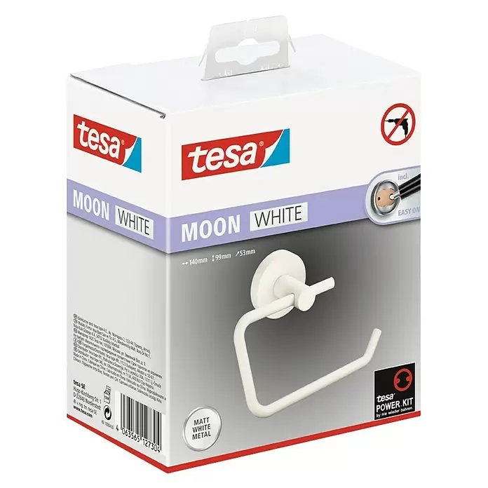 Tesa Toilettenpapierhalter Moon - Ohne Deckel, Weiß, Matt - Diagonale Ansicht