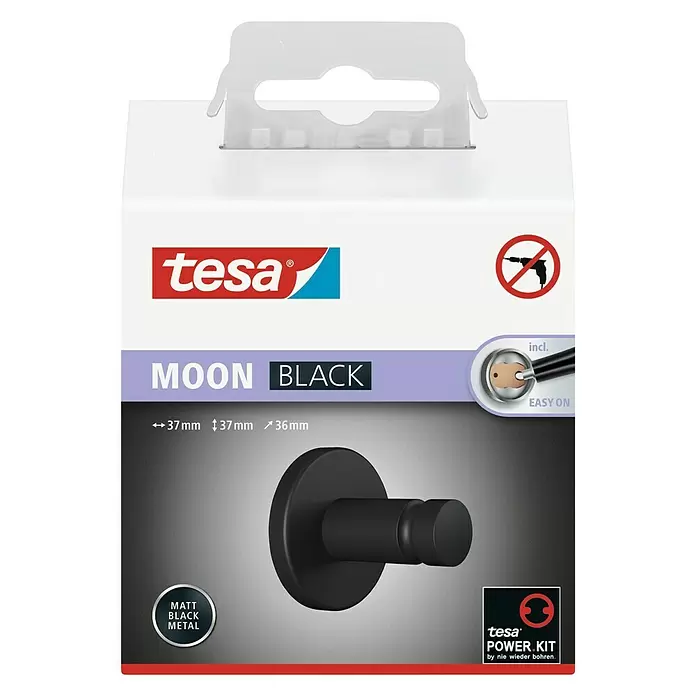 Tesa Handtuchhaken Moon - Schwarz, Matt - Vorderansicht