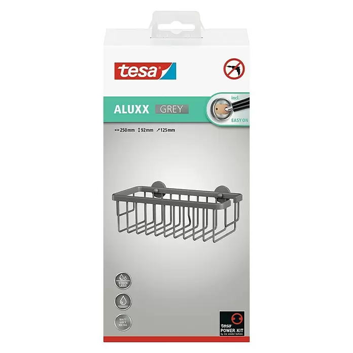 Tesa Duschkorb Aluxx - 12,5 x 25 x 9,5 cm, Grau, Matt - Vorderansicht