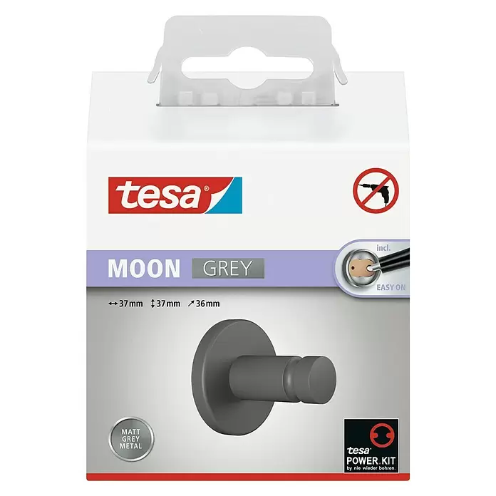 Tesa Handtuchhaken Moon - Grau, Matt - Vorderansicht
