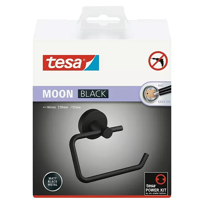 Tesa Toilettenpapierhalter Moon - Ohne Deckel, Schwarz, Matt - Vorderansicht