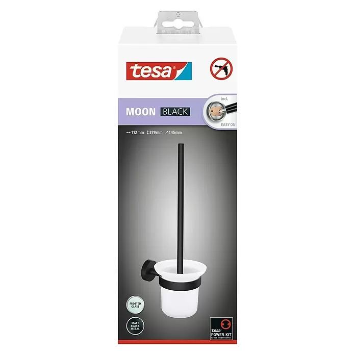 Tesa WC-Bürstengarnitur Moon - Metall, Schwarz - Vorderansicht